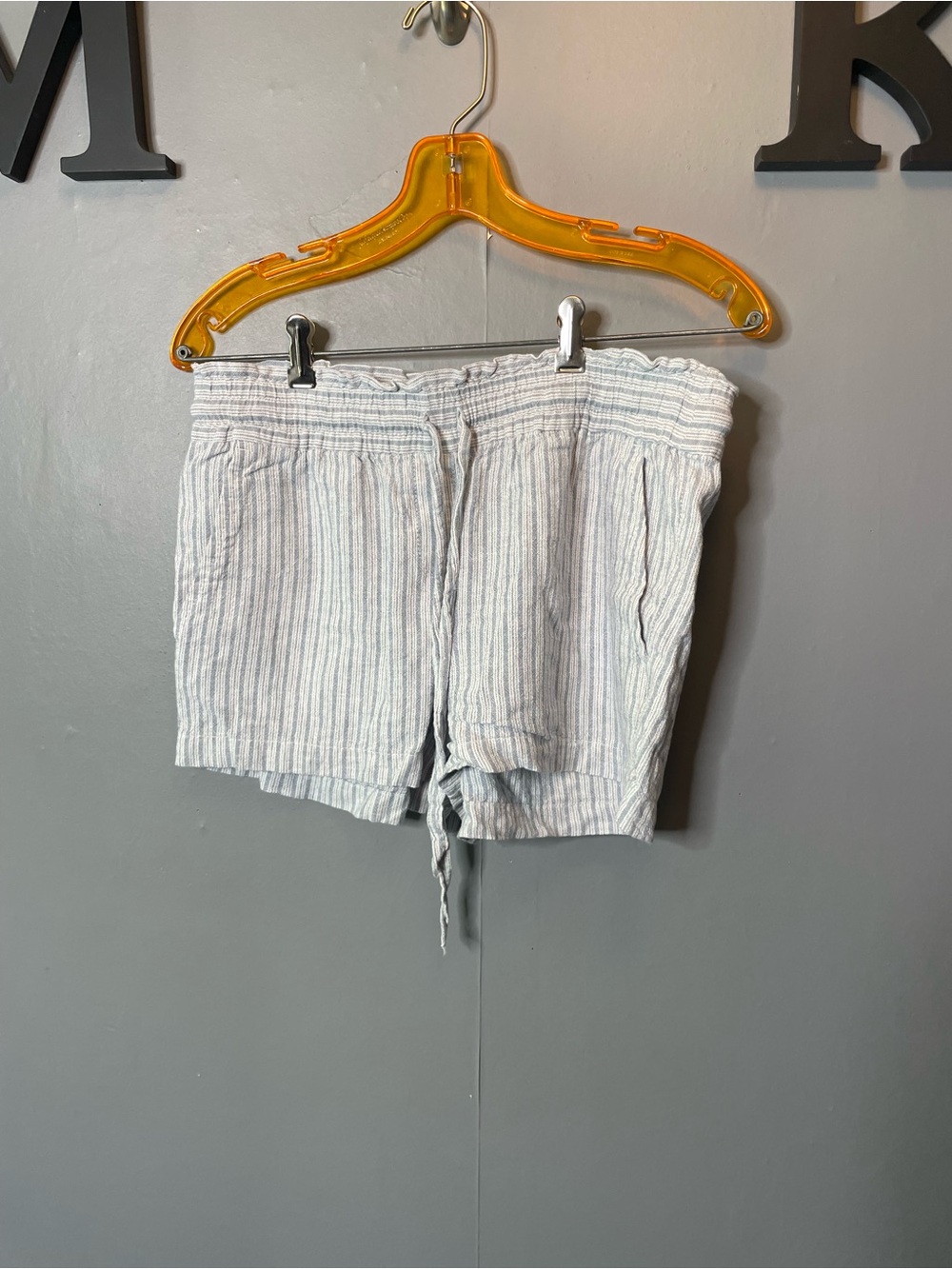 Loft Linen Light Blue Striped‎ Women's Drawstring Shorts size small